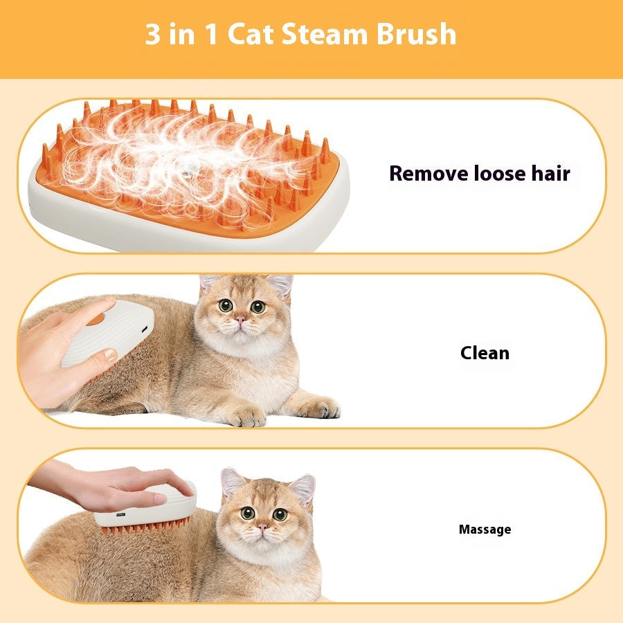 USB Rechargeable Pet Steam Grooming Brush – Cat & Dog Hair Comb