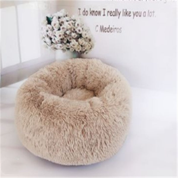 Calming Plush Dog & Cat Bed – Round Fluffy Anti-Slip Pet Bed