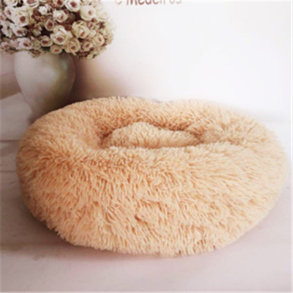 Calming Plush Dog & Cat Bed – Round Fluffy Anti-Slip Pet Bed