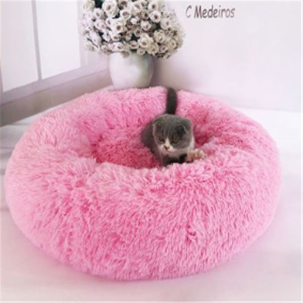 Calming Plush Dog & Cat Bed – Round Fluffy Anti-Slip Pet Bed