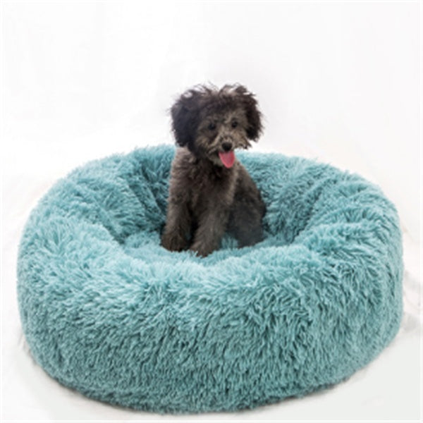 Calming Plush Dog & Cat Bed – Round Fluffy Anti-Slip Pet Bed