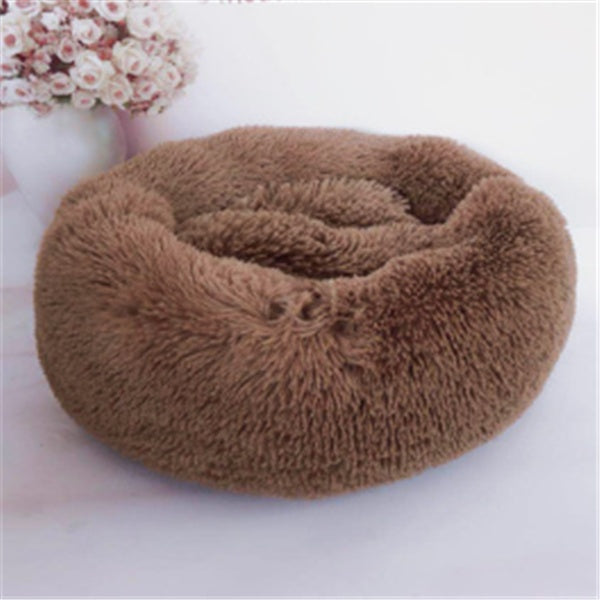 Calming Plush Dog & Cat Bed – Round Fluffy Anti-Slip Pet Bed