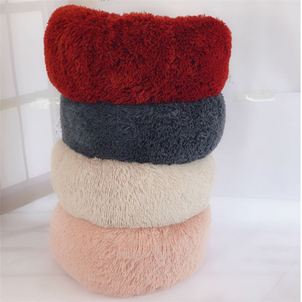 Calming Plush Dog & Cat Bed – Round Fluffy Anti-Slip Pet Bed