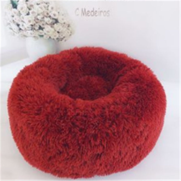 Calming Plush Dog & Cat Bed – Round Fluffy Anti-Slip Pet Bed