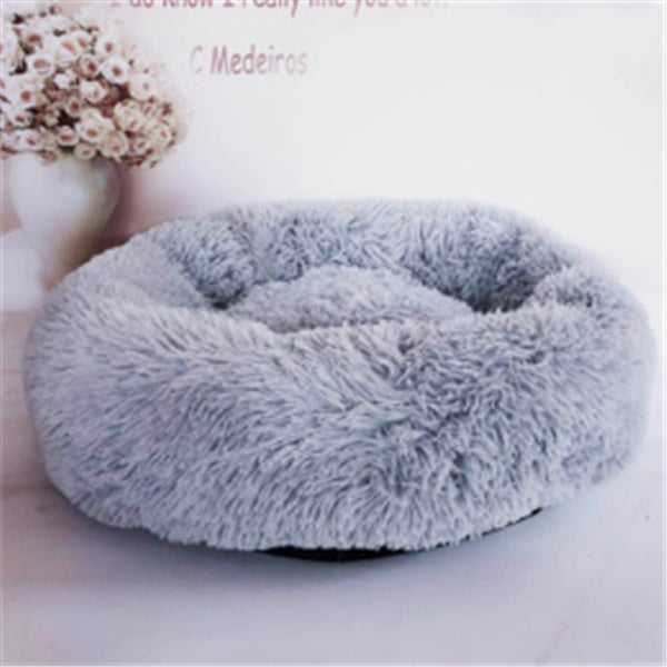 Calming Plush Dog & Cat Bed – Round Fluffy Anti-Slip Pet Bed