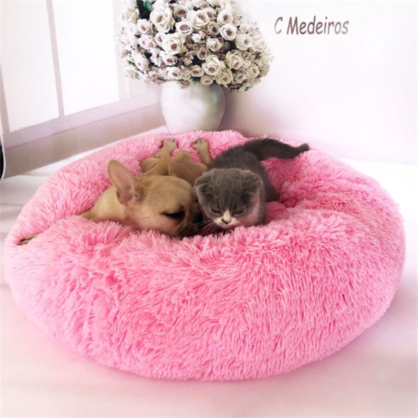 Calming Plush Dog & Cat Bed – Round Fluffy Anti-Slip Pet Bed