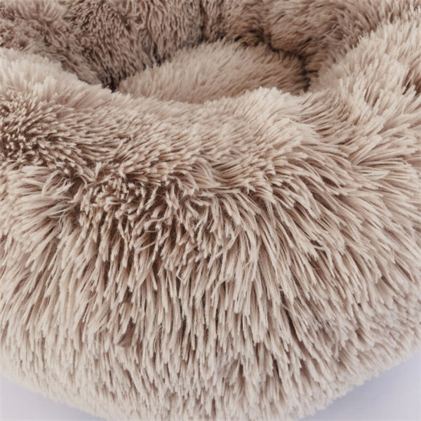 Calming Plush Dog & Cat Bed – Round Fluffy Anti-Slip Pet Bed