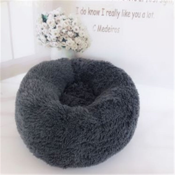 Calming Plush Dog & Cat Bed – Round Fluffy Anti-Slip Pet Bed