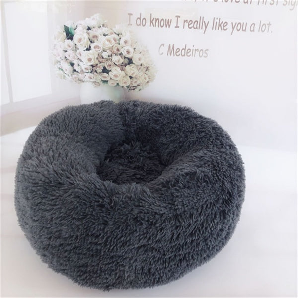 Calming Plush Dog & Cat Bed – Round Fluffy Anti-Slip Pet Bed