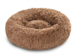Calming Plush Dog & Cat Bed – Round Fluffy Anti-Slip Pet Bed