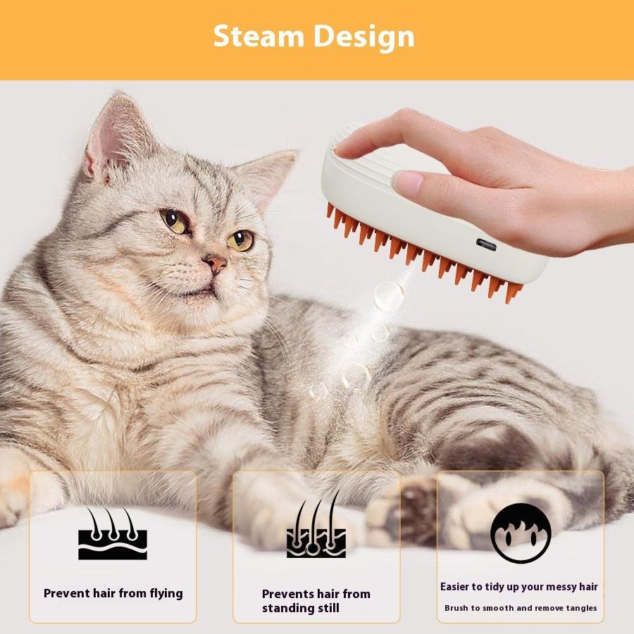USB Rechargeable Pet Steam Grooming Brush – Cat & Dog Hair Comb