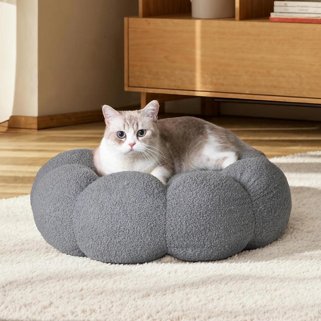 Fluffy Calming Cat & Dog Bed – Plush Donut Cuddler Washable