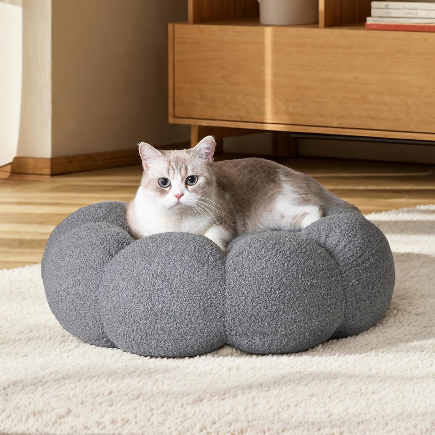 Fluffy Calming Cat & Dog Bed – Plush Donut Cuddler Washable